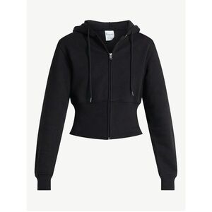 No Boundries Crop Zip Fleece Hoodie Black Medium